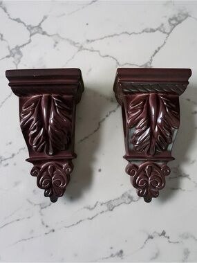 Decorative Leaf Carved Wall Sconces - Dark Mahogany